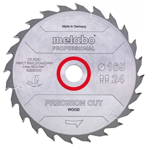 Metabo 628031000 "Precision cut wood - P" Sägeblatt 160X20, Z24 WZ 20°