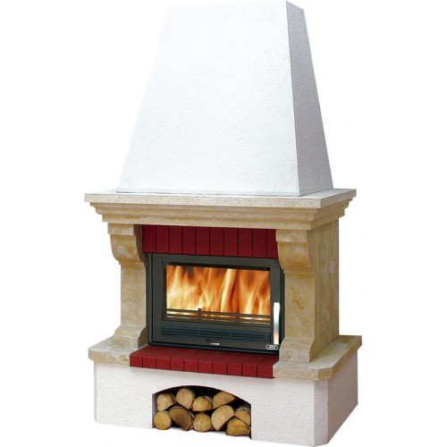 ABX Oxford Klasik TV-Wärmetauscher 7 kW, Wandkamin, Sockel weiß, Simse Sandstein