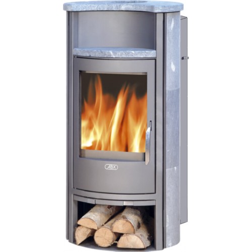 ABX PORI 7 AQUA Kaminofen mit Wärmetauscher, graues Blech + Speckstein