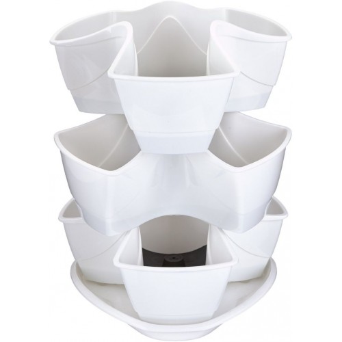 PROSPERPLAST COUBI 3-stöckige Blumenampel Ampel-Kräutertopf stehend 9 l, weiß DKN3003