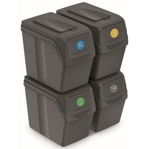 Prosperplast Satz Sortibox-Trennfächer Mülleimer Mülltrennung 4x20l, steingrau ISWB20S4 Prosperplast Satz Sortibox-Trennfächer Mülleimer Mülltrennung 4x20l, steingrau ISWB20S4