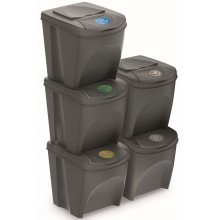 Prosperplast SORTIBOX Mülleimer Mülltrennsystem Abfalleimer Behälter 5x25l, Grau IKWB25S5