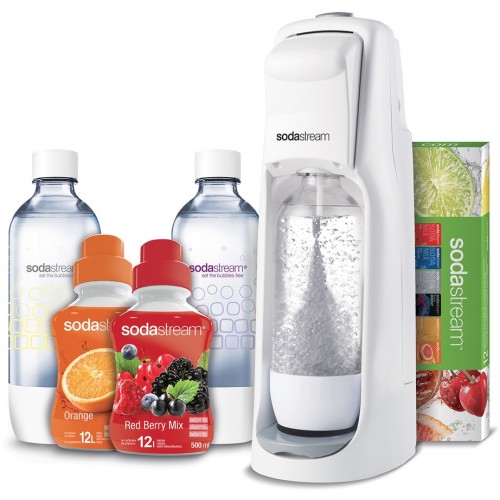 SODASTREAM Trinkwassersprudler Jet weiss + 2 Sirup + 2 x 1L Flasche