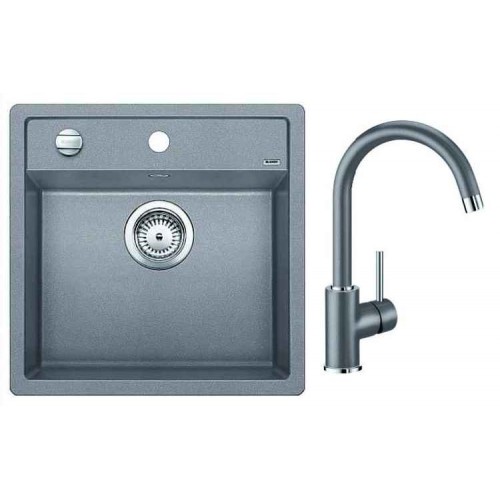 BLANCO SET BLANCO DALAGO 5 Einbauspüle aluminium + Küchenarmatur MIDA L aluminium