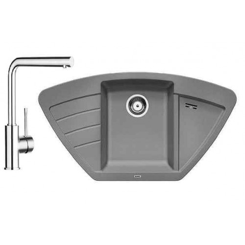 BLANCO SET ZIA 9 E Einbauspüle aluminium + Küchenarmatur MILA chrom