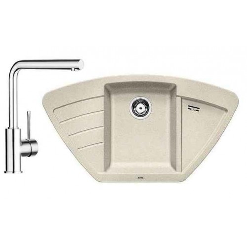 BLANCO SET ZIA 9 E Einbauspüle beige sandfarbig + Küchenarmatur MILA