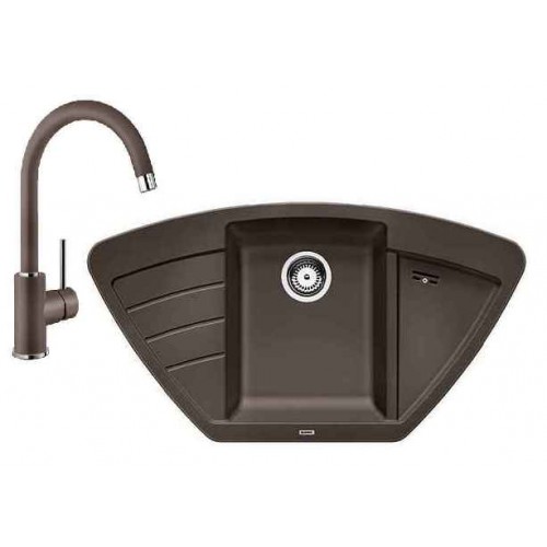 BLANCO SET ZIA 9 E Einbauspüle coffee + Küchenarmatur MIDA coffee