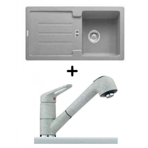 Franke SET G28 Fragranit Spüle STG 614 silber + Küchenarmatur FC 9547.098 Franke SET G28 Fragranit Spüle STG 614 silber + Küchenarmatur FC 9547.098