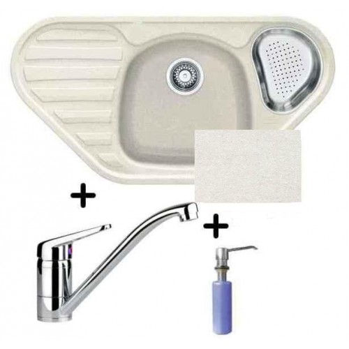 Franke SET G45 Fragranit Einbauspüle COG 651 E glacier + Armatur FC 9541+Spülmittelspender