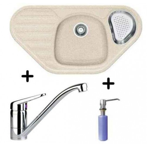 Franke SET G45 Fragranit Einbauspüle COG 651 E beige + Armatur FC 9541+Spülmittelspender