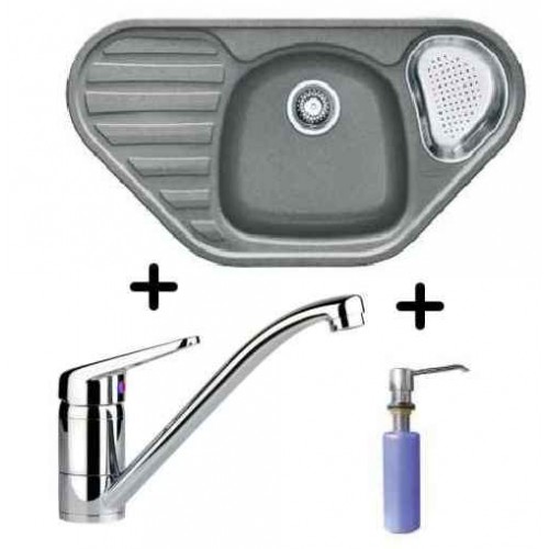 Franke SET G45 Einbauspüle COG 651 E steingrau + Armatur FC 9541 + Spülmittelspender