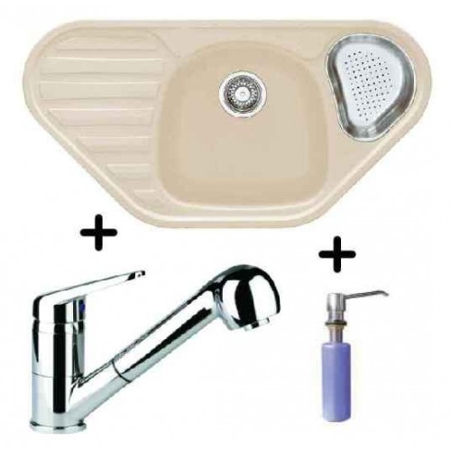 Franke SET G46 Fragranit Einbauspüle COG 651 E sahara + Armatur FC9547 + Spülmittelspender