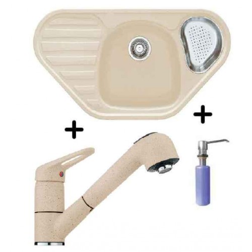 Franke SET G48 Fragranit Spüle COG 651E sahara + Armatur FC 9547.082 + Spülmittelspender