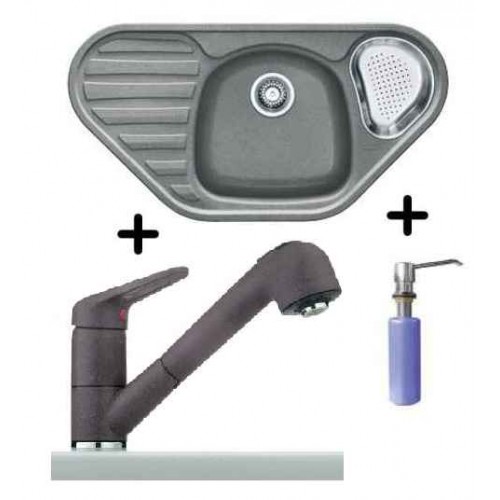 Franke SET G48 Fragranit Spüle COG 651E steingrau+ Armatur FC 9547.084 + Spülmittelspender