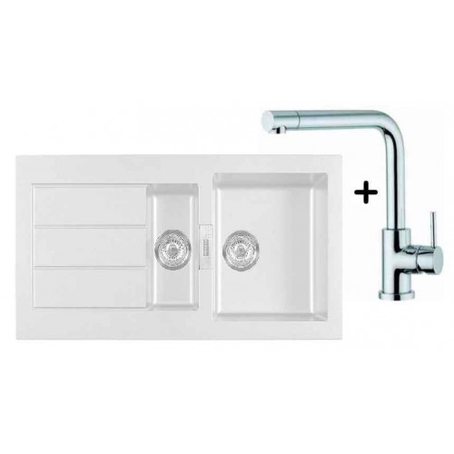 Franke SET T16 Tectonite Spüle SID 651 weiß + Küchenarmatur Samoa