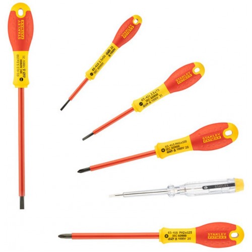 Stanley 0-65-441 FatMax VDE-Schraubendreher-Satz (Schlitz/Phillips/Tester), 6-teilig Stanley 0-65-441 FatMax VDE-Schraubendreher-Satz (Schlitz/Phillips/Tester), 6-teilig