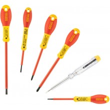 Stanley 0-65-443 FatMax VDE-Schraubendreher-Satz (Schlitz/Pozidriv/Tester), 6-teilig