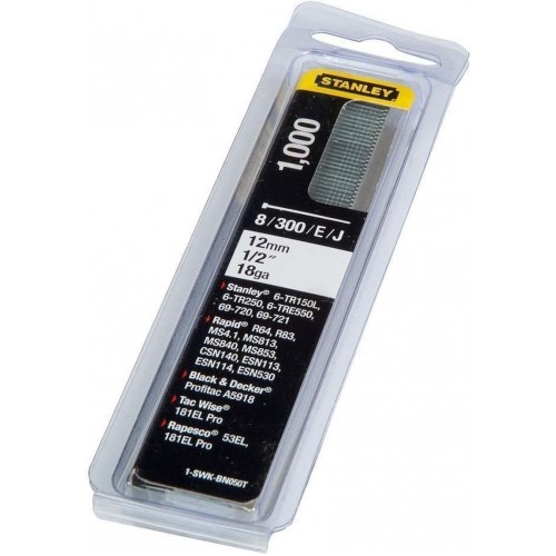 Stanley 1-SWK-BN050T 12 mm/1/2"/18 Tackernägel Typ 8/300/E/J, 1000 Stück Stanley 1-SWK-BN050T 12 mm/1/2"/18 Tackernägel Typ 8/300/E/J, 1000 Stück