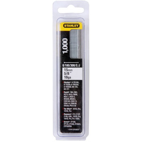 Stanley 1-SWK-BN0625T 15mm/5/8"/18 Tackernägel Typ 8/300/E/J, 1000 Stück