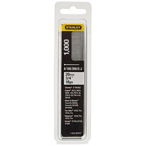 Stanley 1-SWKBN075T 20mm/3/4"/18 Tackernägel Typ 8/300/E/J, 1000 Stück