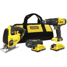 Stanley SFMCK212D2S FatMax V20 Schlagbohrschrauber und Stichsäge (18V/2x2,0Ah), Tasche