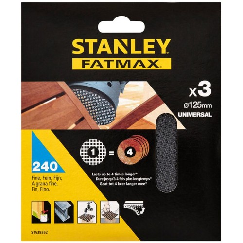 Stanley STA39262-XJ Schleifgitter für Exzenterschleifer 125mm, P240, 3 Stück Stanley STA39262-XJ Schleifgitter für Exzenterschleifer 125mm, P240, 3 Stück