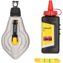 Stanley STHT47612-0 Schlagschnur Aluminium 6:1, 30m mit roter Kreide und Schnurwasserwaage