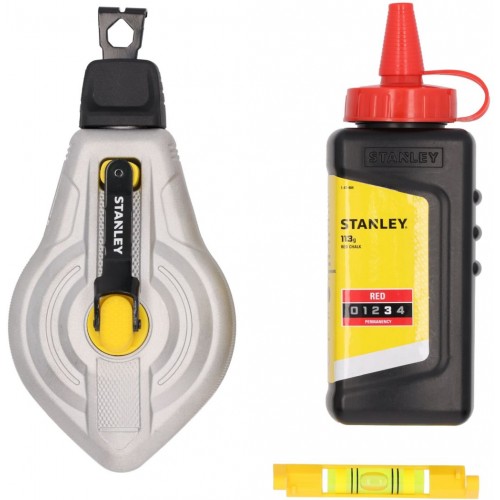 Stanley STHT47612-0 Schlagschnur Aluminium 6:1, 30m mit roter Kreide und Schnurwasserwaage