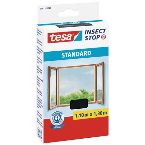 TESA Insect Stop Fliegennetz für Fenster STANDARD, anthrazit 1,1m x 1,3m 55671-00021