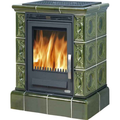 ABX HELVETIA K, Kachelofen mit kombi Einsatz, grün 3017LKZ